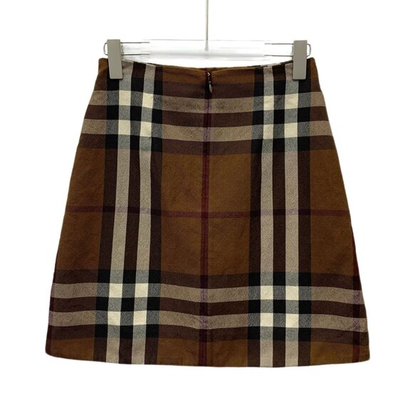 BURBERRY LONDON Classic Nova Check Mini Skirt Brown Plaid Wool Size 2/36 Gold Bu - Picture 6 of 6